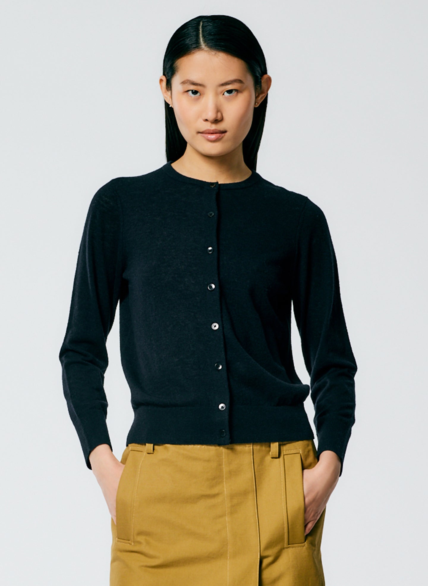 Skinlike Mercerized Wool Shrunken Cardigan - Midnight Navy-1