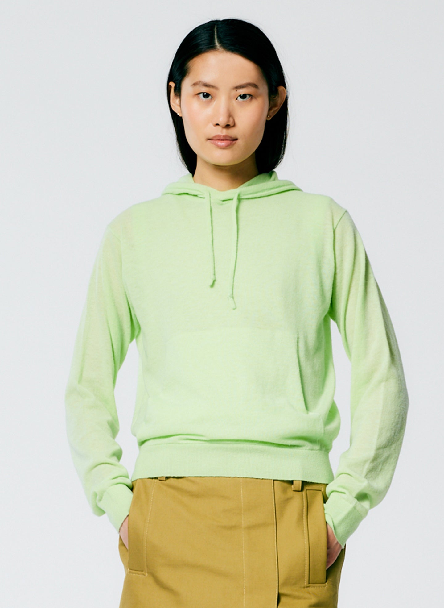 Skinlike Mercerized Wool Shrunken Hoodie - Pale Lime-1