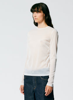 Sheer Gauze Long Sleeve Top With Pintuck Detail White-2
