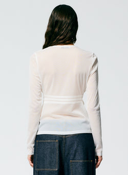 Sheer Gauze Long Sleeve Top With Pintuck Detail White-3