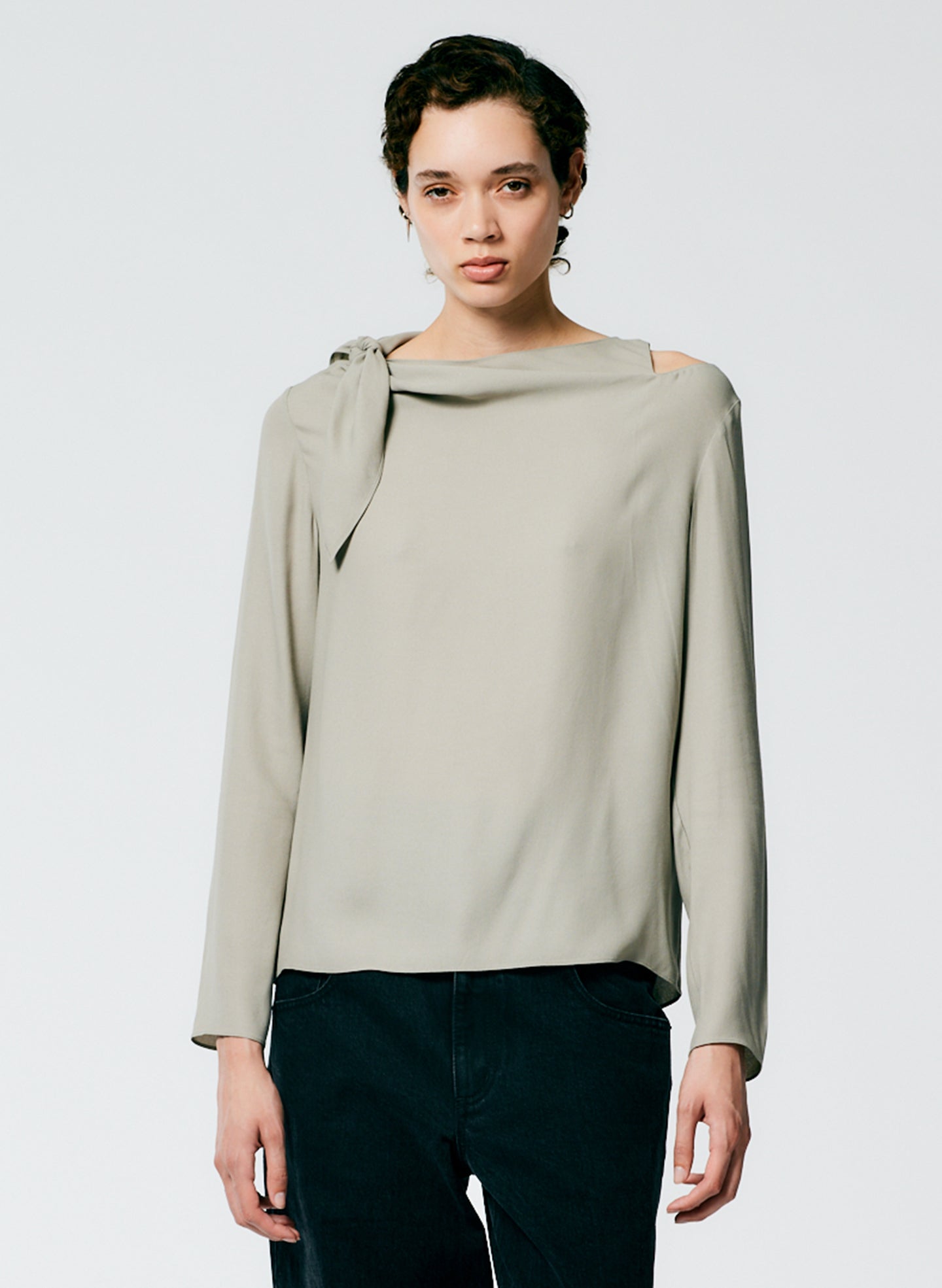 Feather Weight Eco Crepe Benedict Top - Grey-1