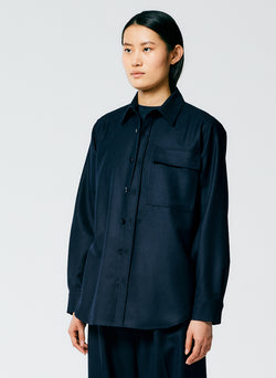 Superfine Wool Flannel Shirt With Inseam Vent Navy-2