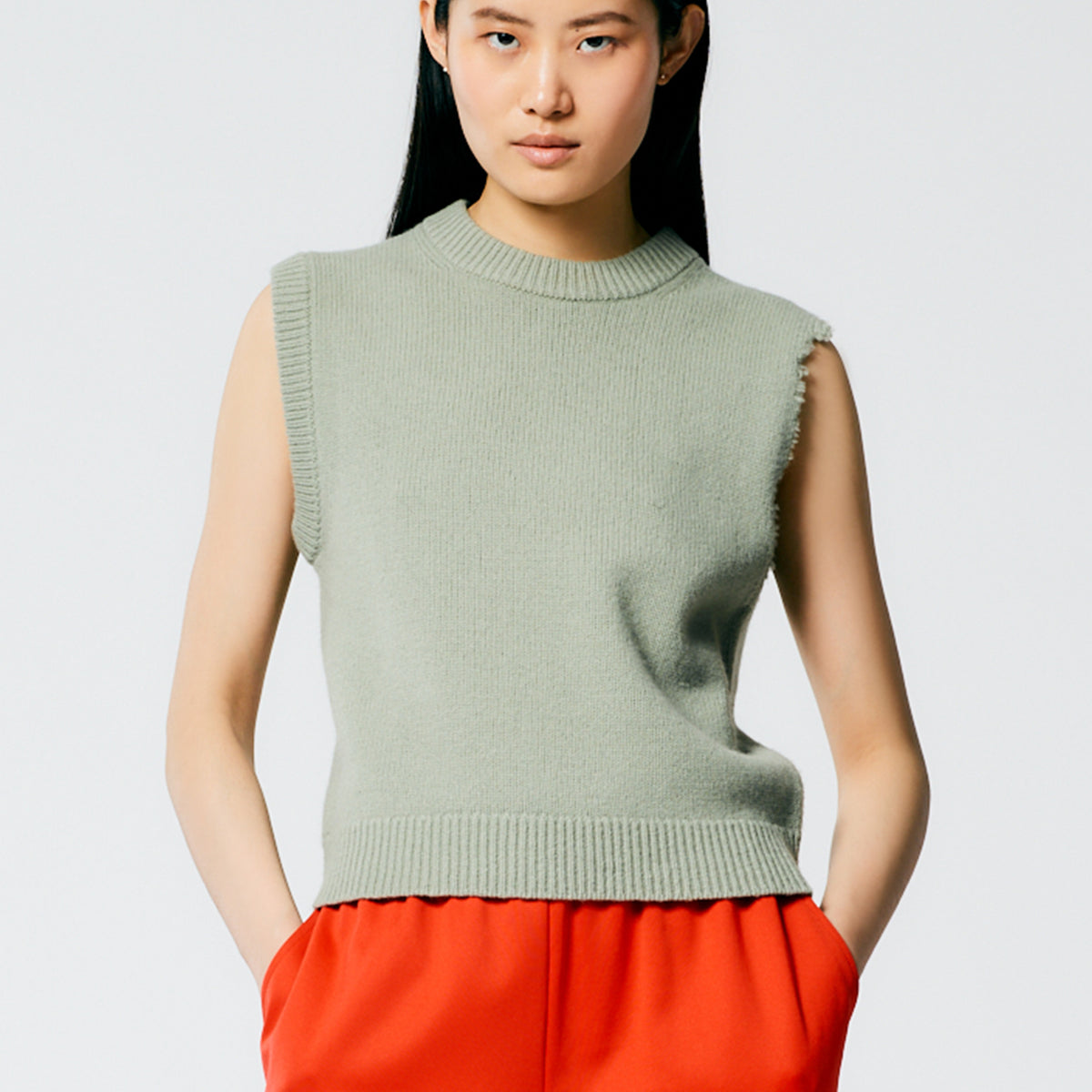 Soft Lambswool Distressed Vest – Tibi Official - Main Image