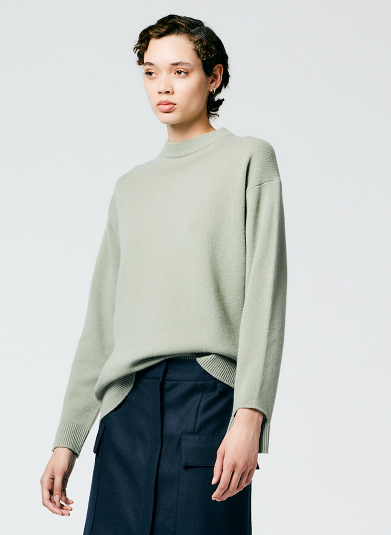 Soft Lambswool Crewneck Easy Pullover Pale Olive-1