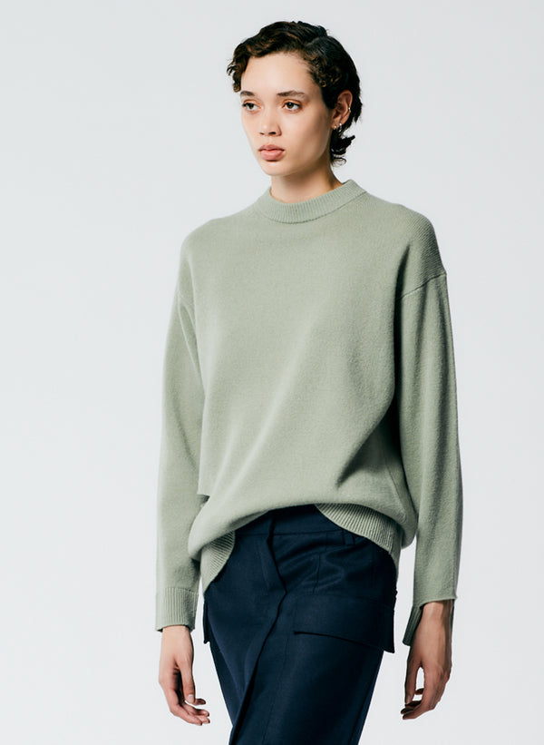 Soft Lambswool Crewneck Easy Pullover - Pale Olive-2
