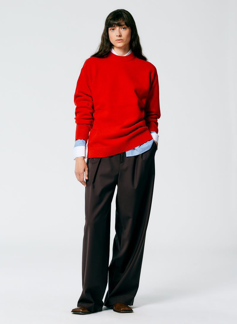 Soft Lambswool Crewneck Easy Pullover Red-4