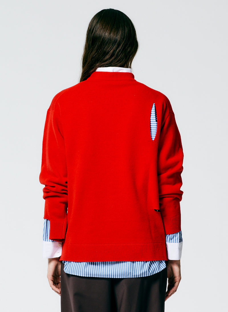 Soft Lambswool Crewneck Easy Pullover Red-3