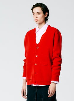 Soft Lambswool Distressed Cardigan Red-2