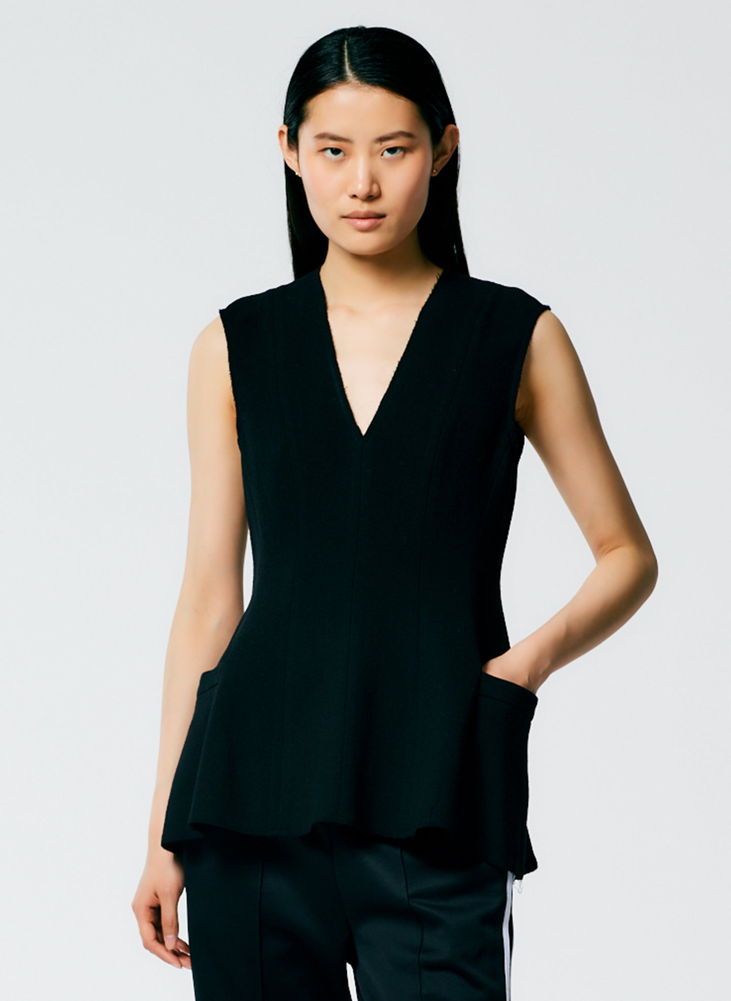 Melee Crepe V-Neck Top - Black-1