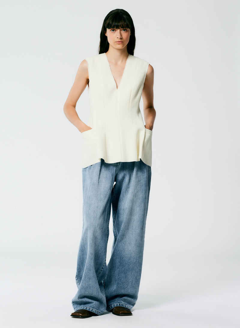 Melee Crepe V-Neck Top Ivory-4