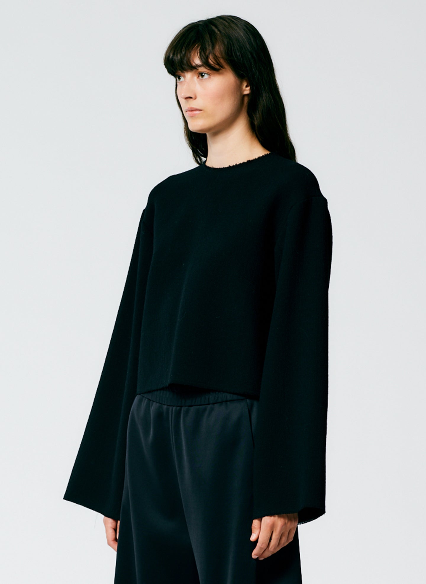 Melee Crepe Long Sleeve Cropped Top – Tibi Official