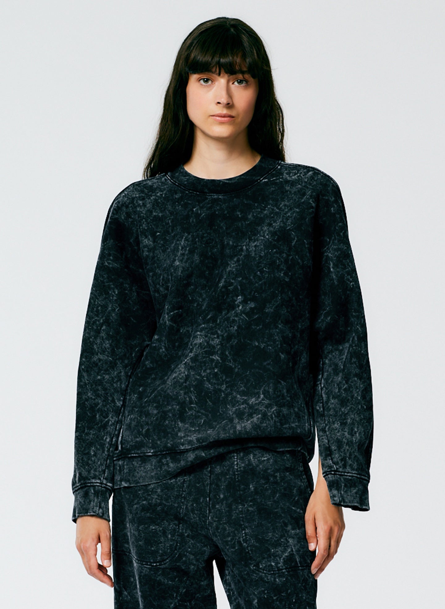 Acid Wash Cocoon Crewneck Sweatshirt - Black Multi-1