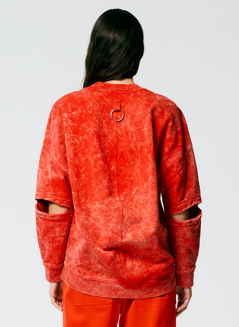 Acid Wash Cocoon Crewneck Sweatshirt Red Multi-2