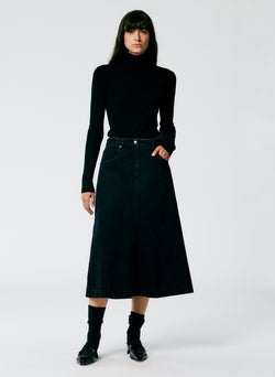 Black Denim Midi A-Line Skirt – Tibi Official