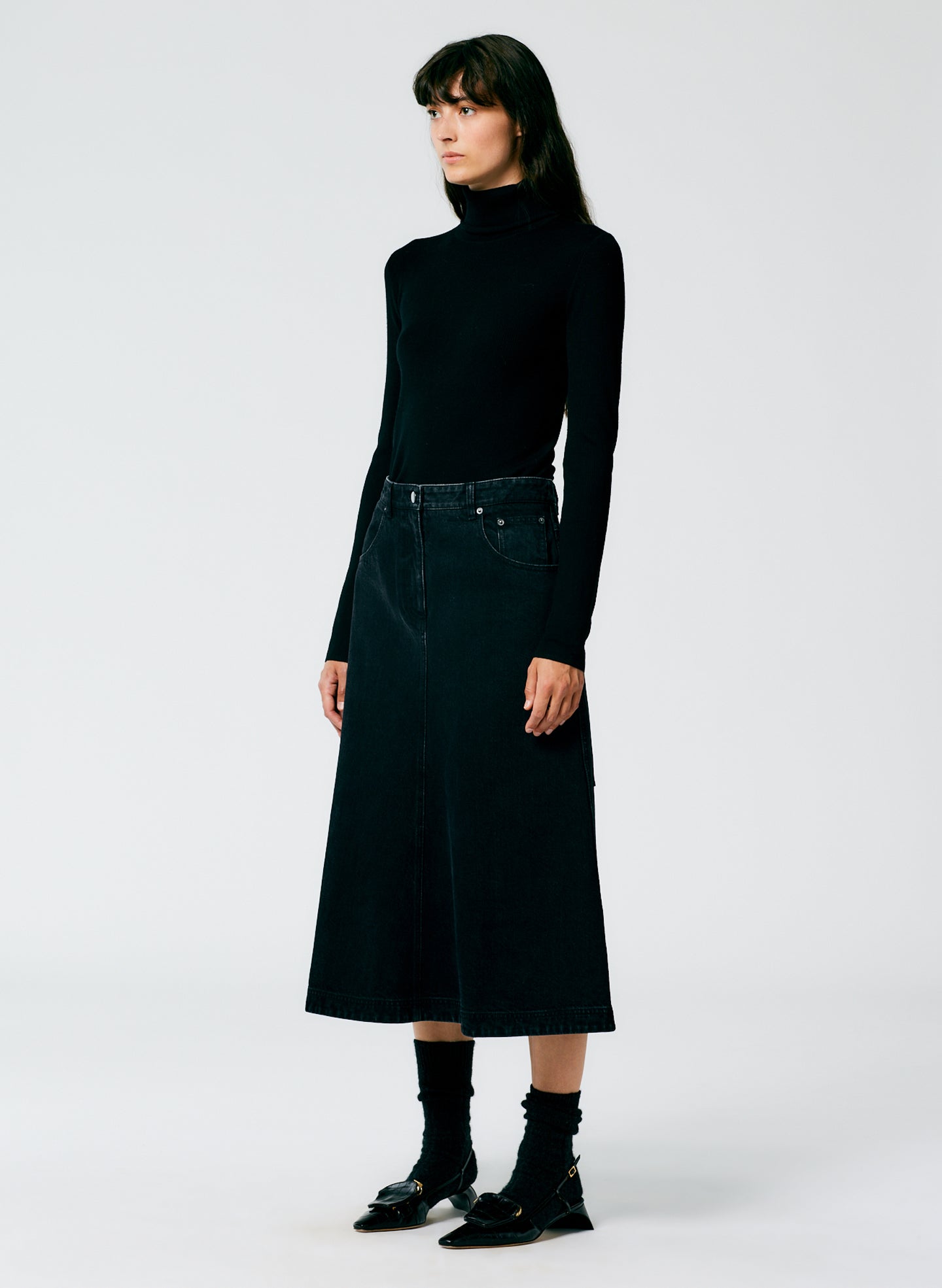 Black Denim Midi A-Line Skirt – Tibi Official