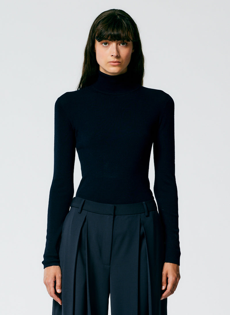 Featherweight Ribbed Sweater Turtleneck Pullover Navy-1