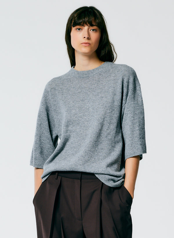 Feather Weight Cashmere Oversized Easy T-Shirt - Heather Grey-1