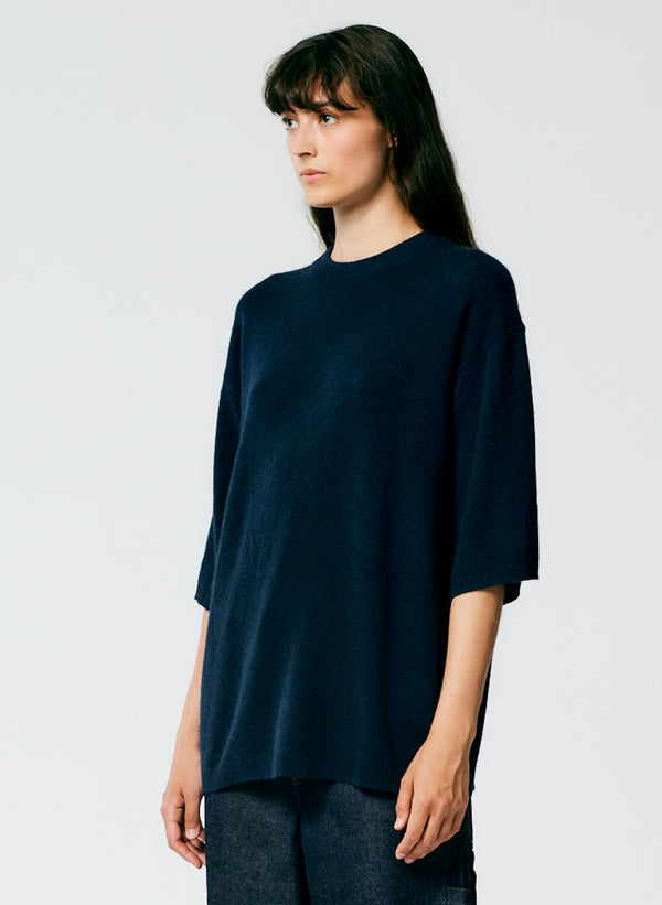 Feather Weight Cashmere Oversized Easy T-Shirt - Navy-3