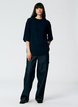 Feather Weight Cashmere Oversized Easy T-Shirt Navy-5