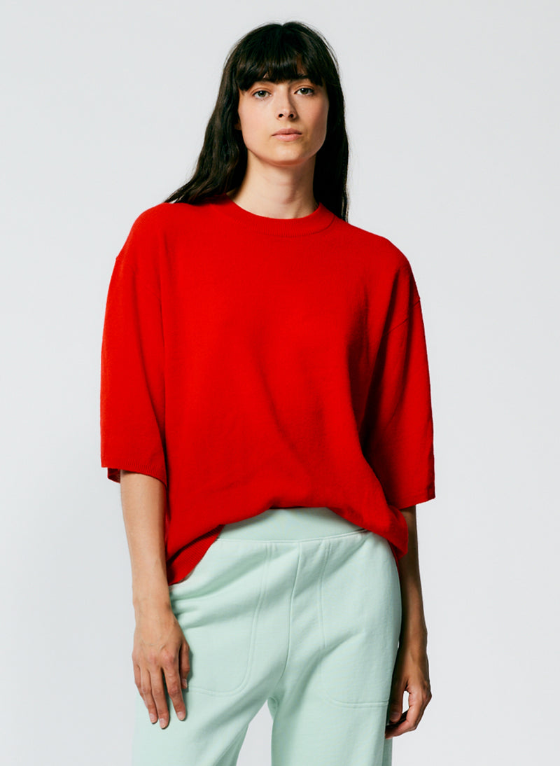 Feather Weight Cashmere Oversized Easy T-Shirt Red-1