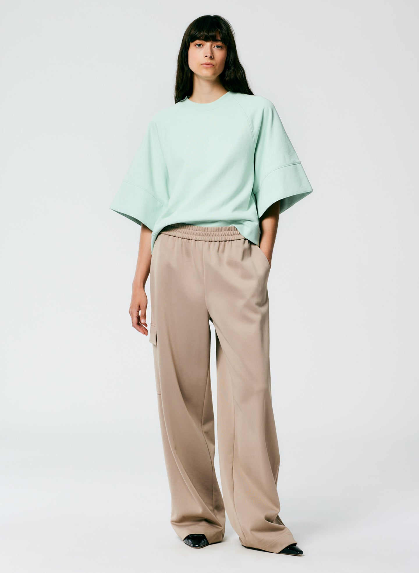 Active Knit Wide Leg Pull On Pant - Khaki-1