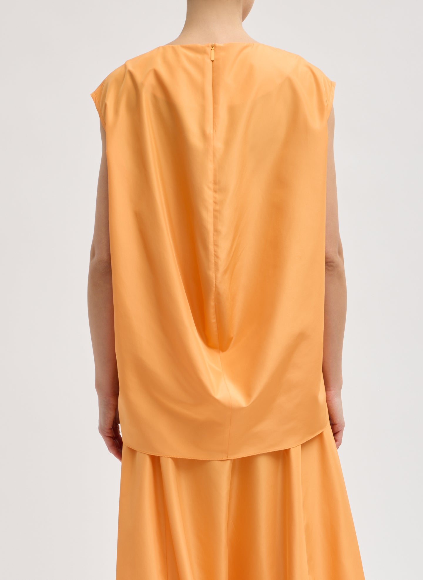Orange Summer Nylon Sleeveless Cocoon Top - back view on model