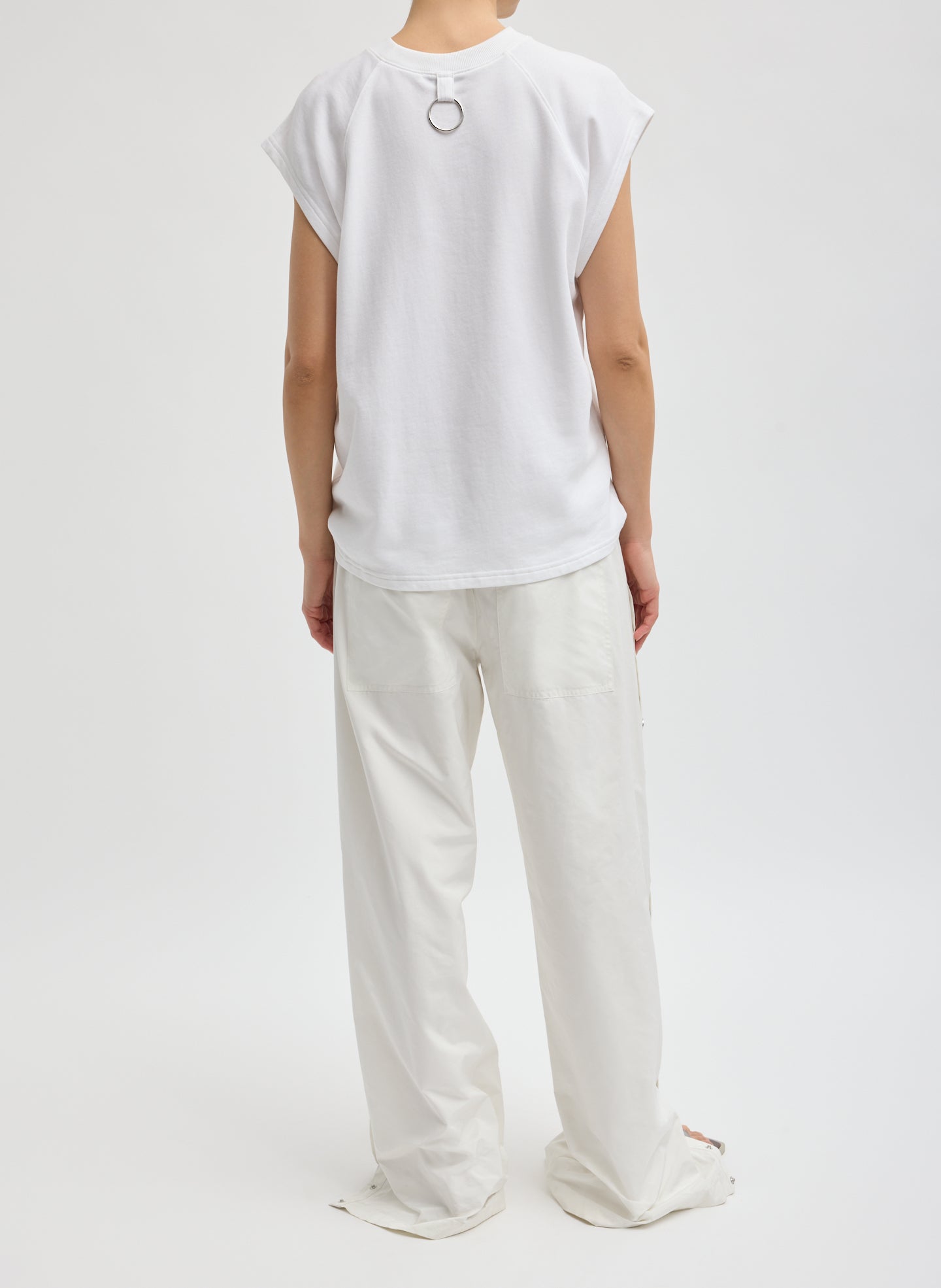 White Nylon Snap Jogger - full look, back view on model