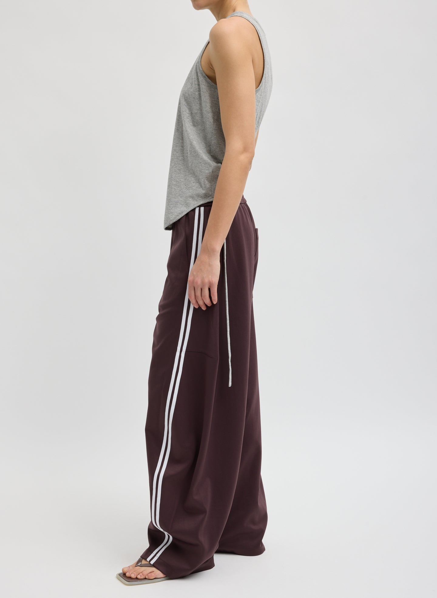 Plum Active Knit Winslow Pant - barrel leg sweat pant, side view on model
