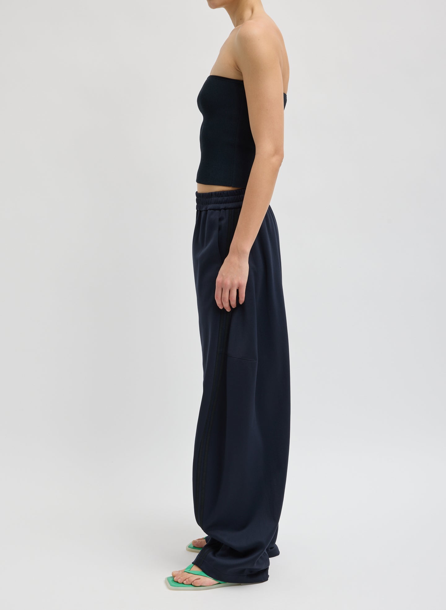 Navy Active Knit Winslow Pant - barrel leg sweat pant, side view on model
