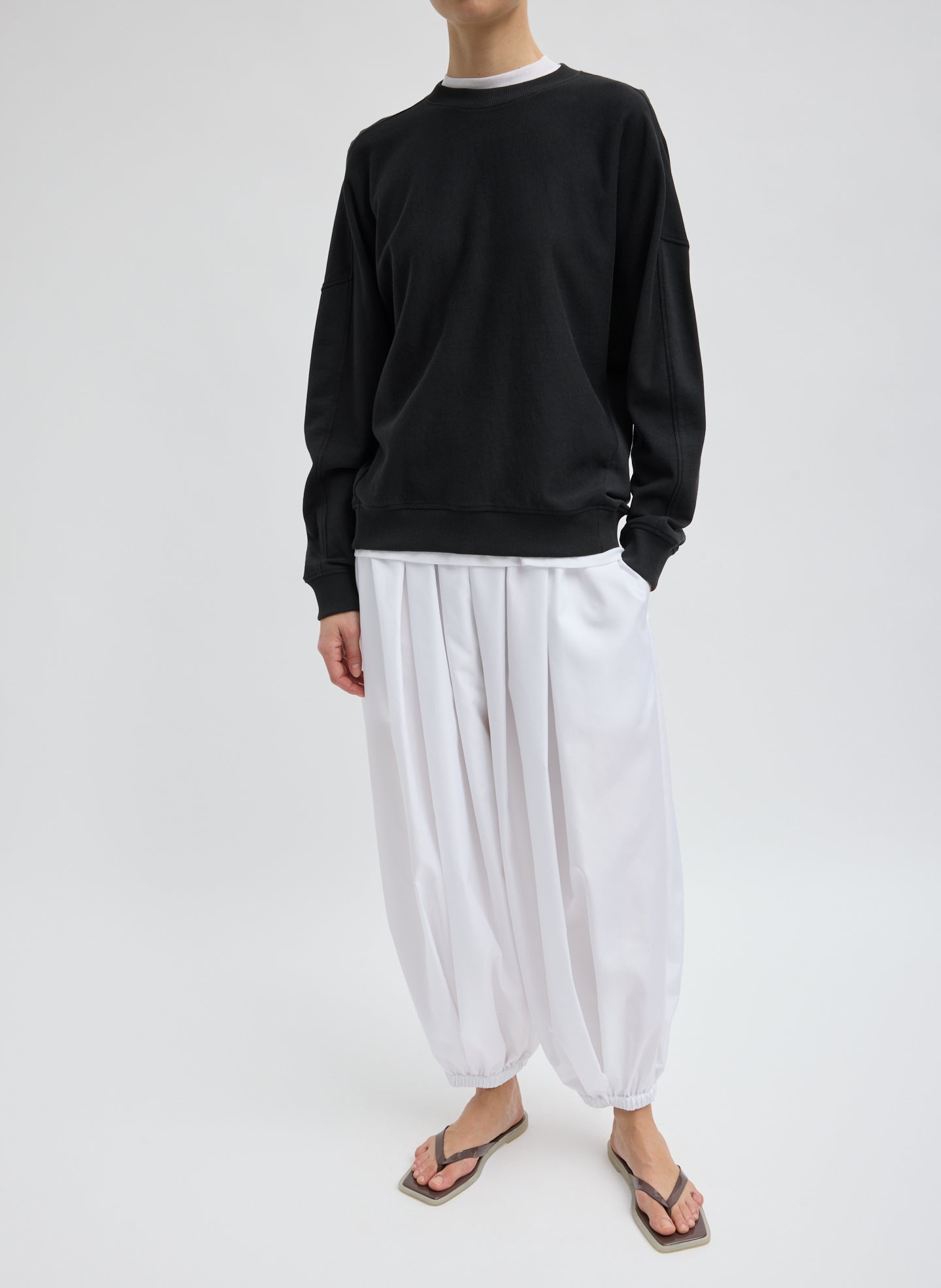 Black Light Weight Sweatshirting Crewneck Sweatshirt - full look, front view on model