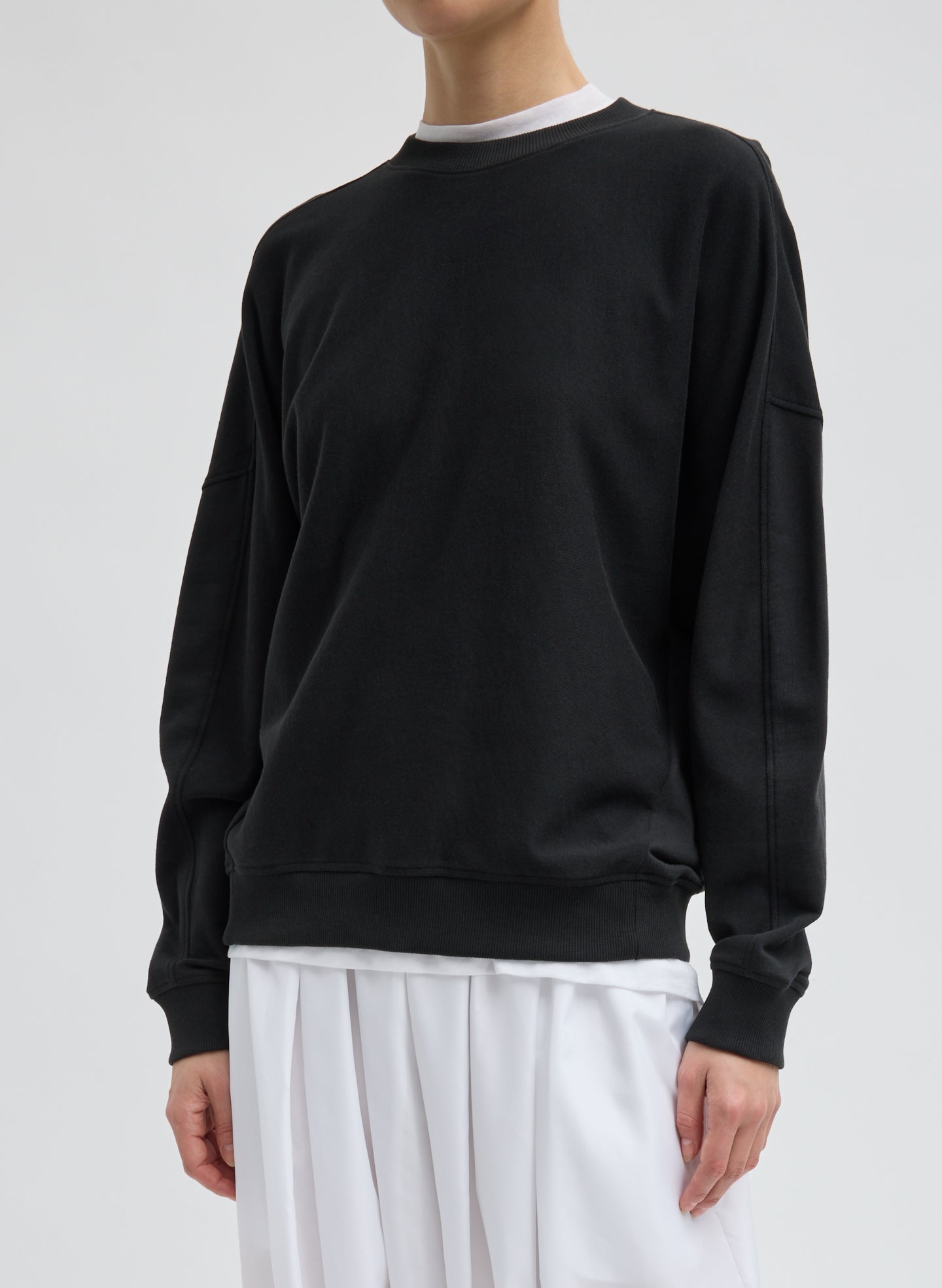 Light Weight Sweatshirting Crewneck Sweatshirt - Black Light Weight Sweatshirting Crewneck Sweatshirt - front view on model