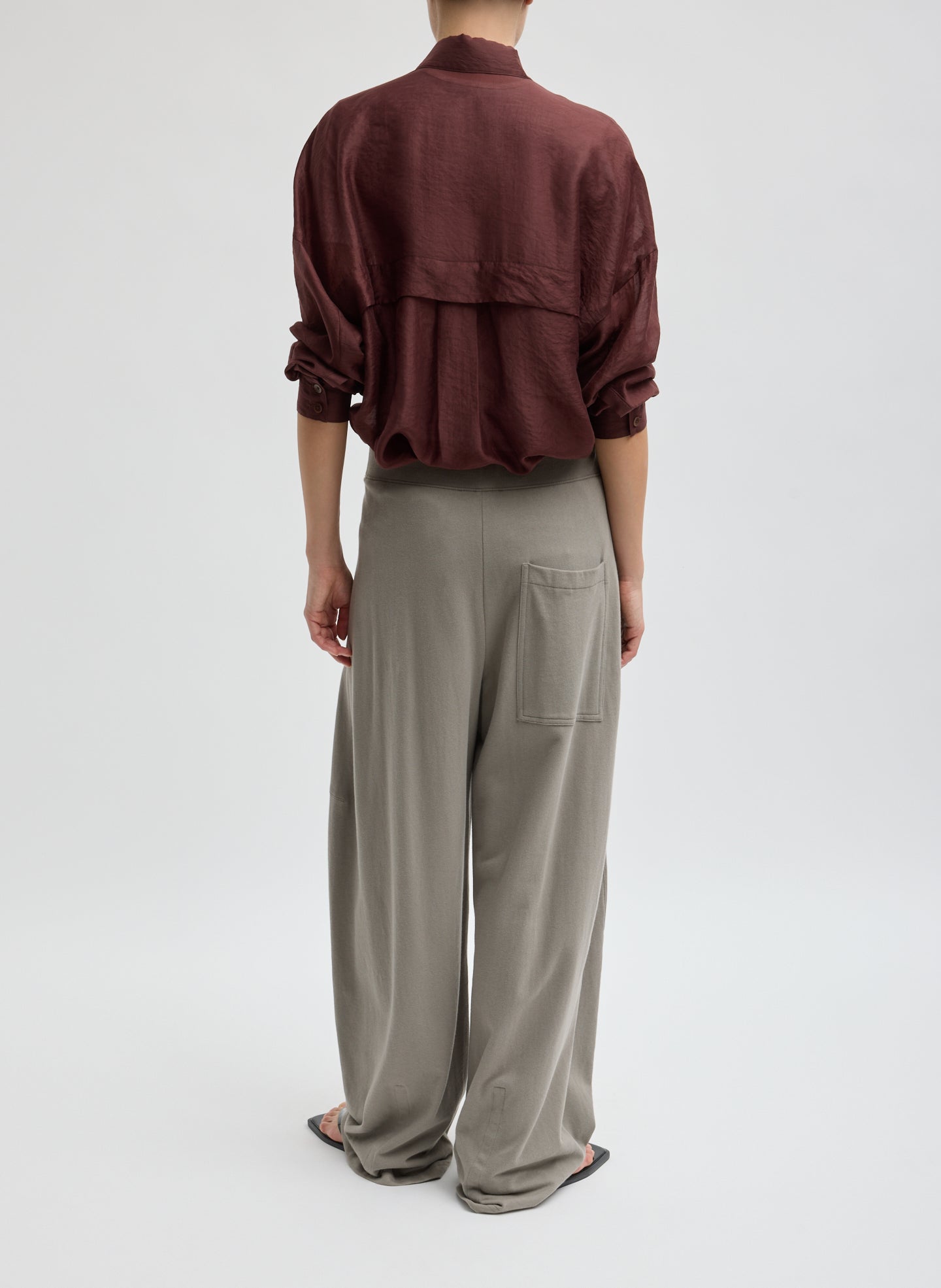 Grey Light Weight Sweatshirting Winslow Pant - barrel leg sweatpant, back view on model