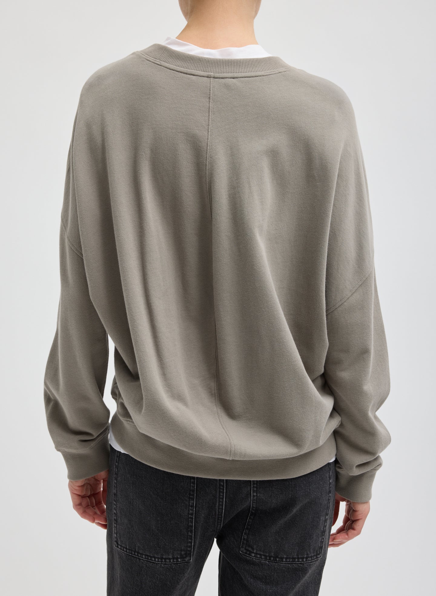 Dark Stone Light Weight Sweatshirting Crewneck Sweatshirt - back view on model