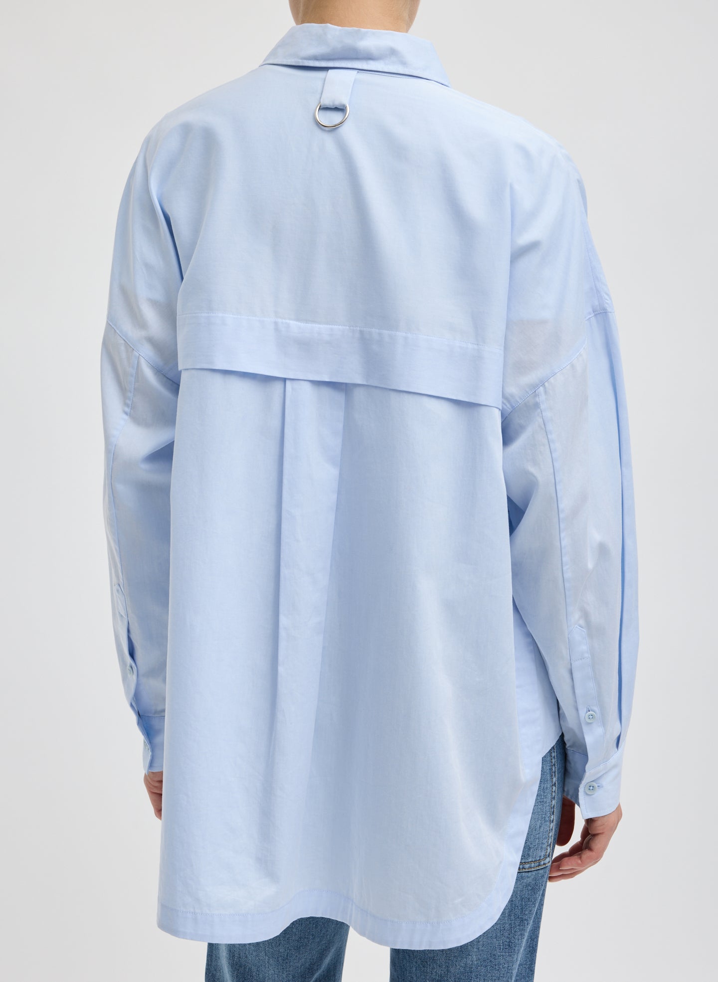 Light Blue Gabe Oversized Shirt - oversized button down, back view on model