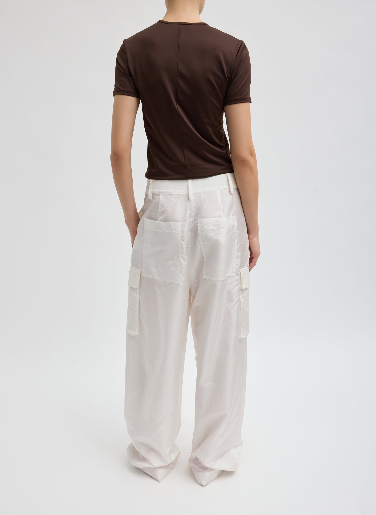 White Stella Crispy Nylon Pleated Cargo Pant - back view on model