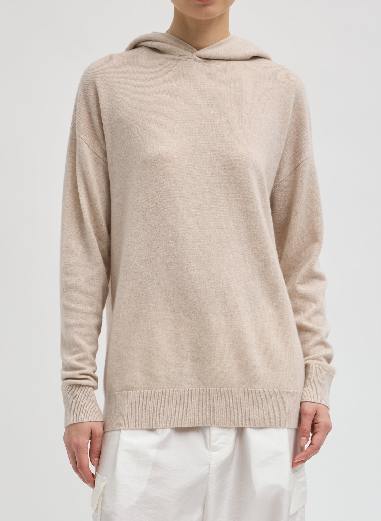 Washable Cashmere Easy Men's Hoodie - Oatmeal Melange Washable Cashmere Easy Men's Hoodie - front view on model