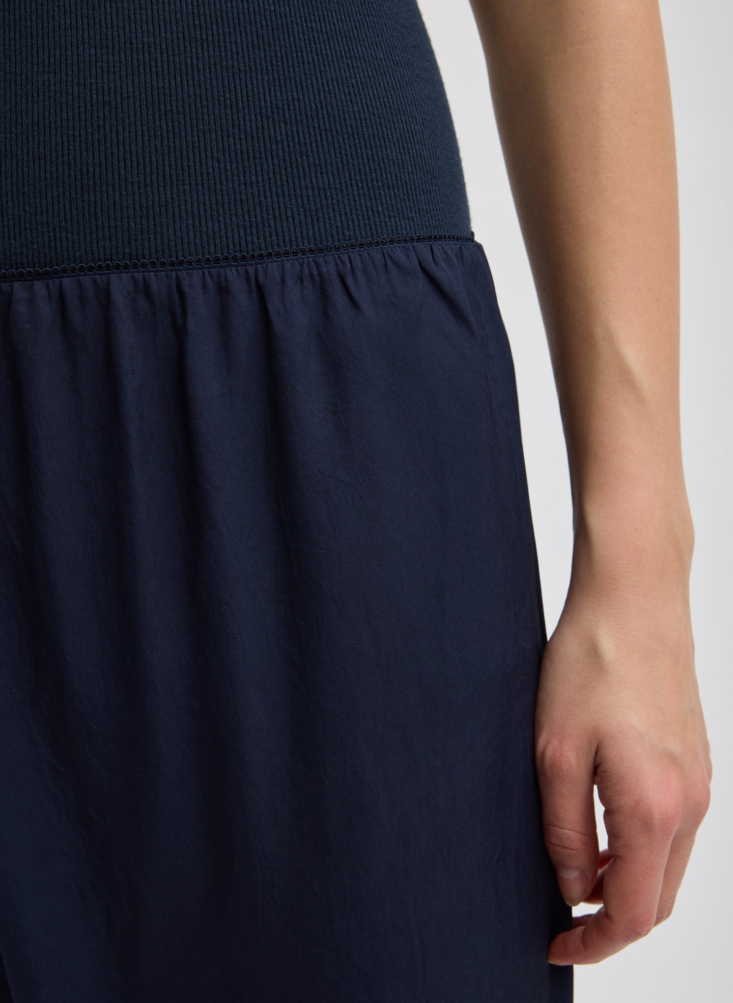 Navy Slip Skirt - closeup of waistband detail