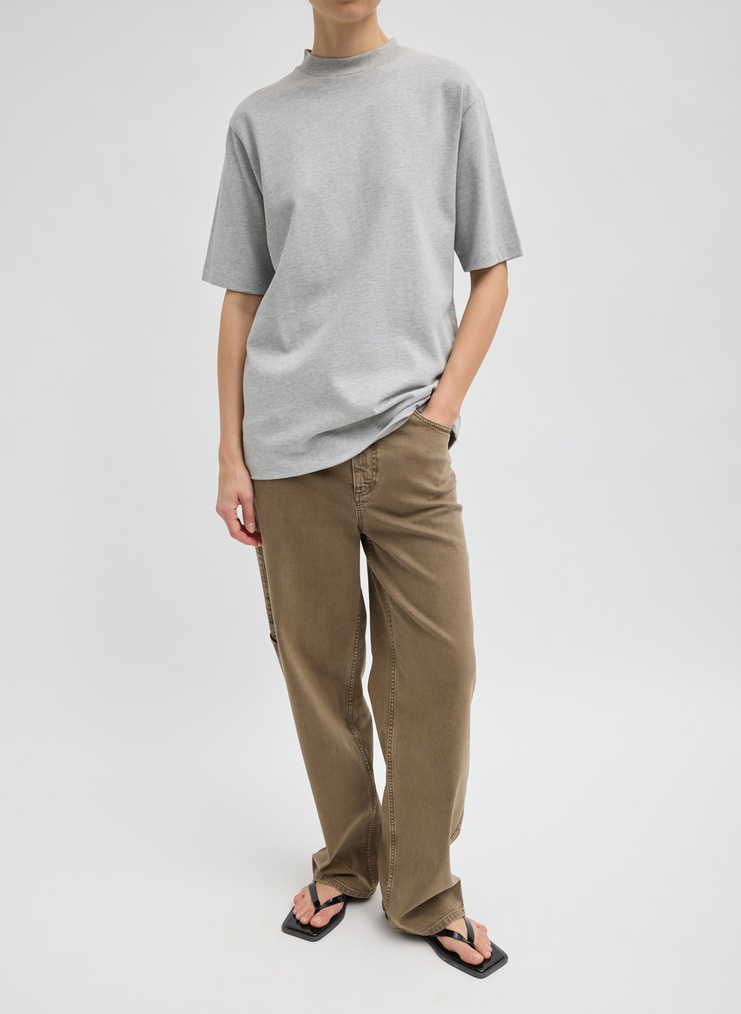 Heather Grey Perfect Unisex T-Shirt - full look, front view on model