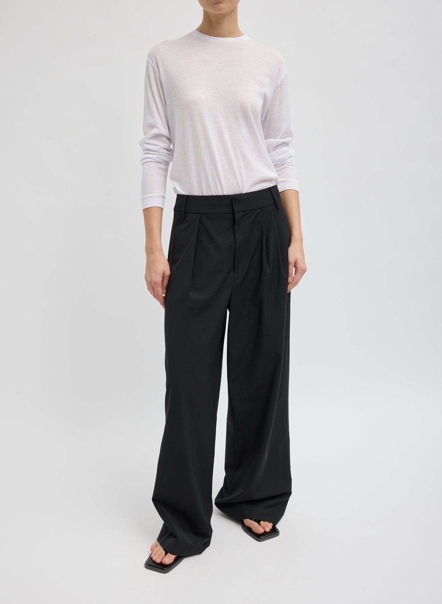 Tropical Wool Stella Pant - Black Tropical Wool Stella Pant - trousers, front view on model