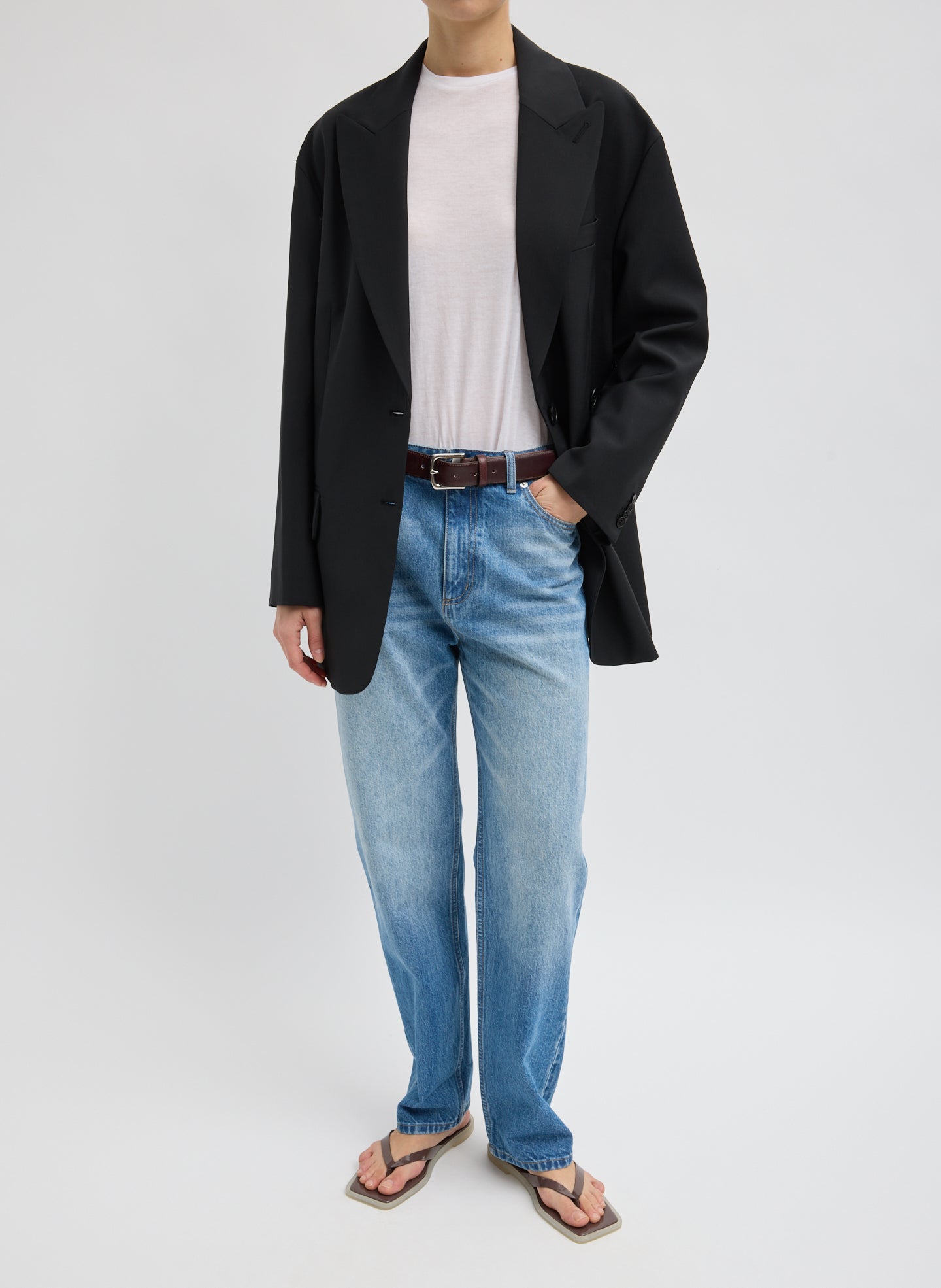 Tropical Wool Liam Blazer - Black Tropical Wool Liam Blazer - oversized blazer, front view on model