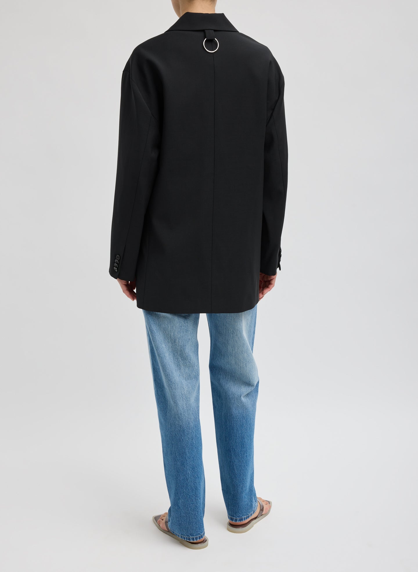Black Tropical Wool Liam Blazer - oversized blazer, back view on model