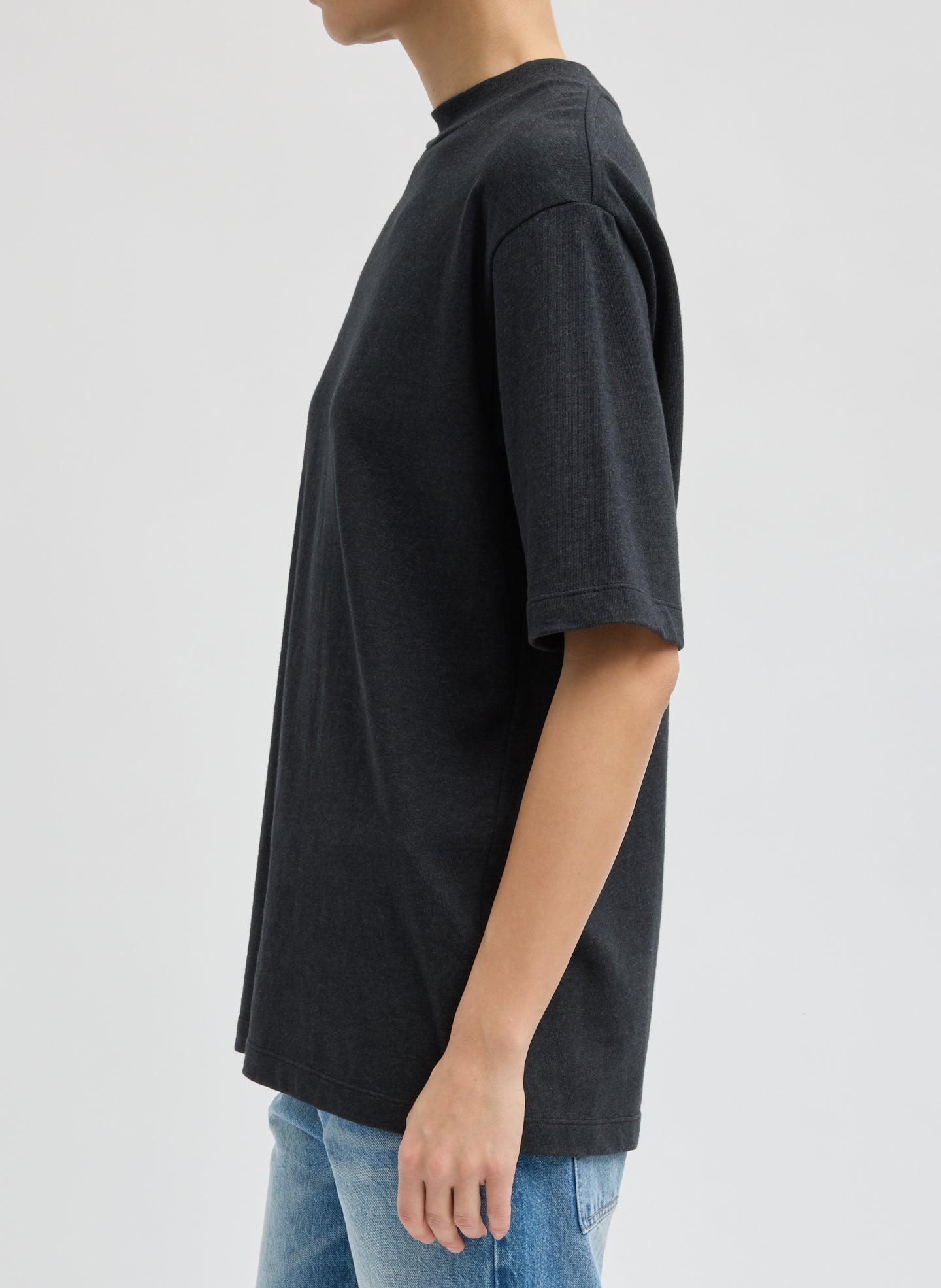 Charcoal Grey Perfect Unisex T-Shirt - side view on model