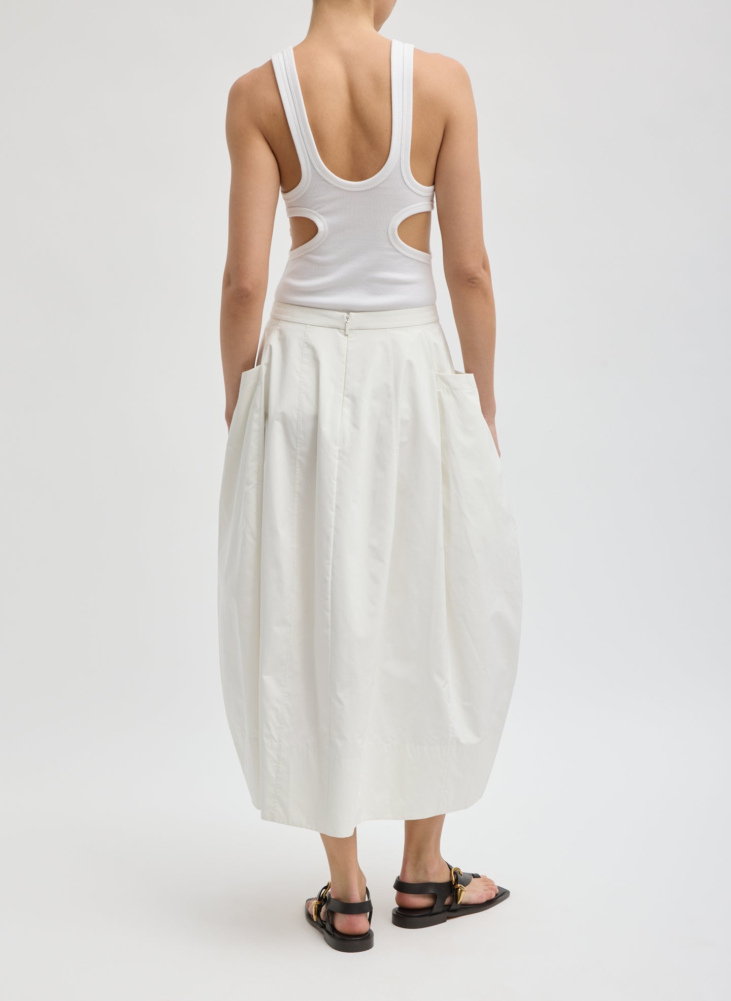 White Nylon Lantern Skirt - full look, back view on model