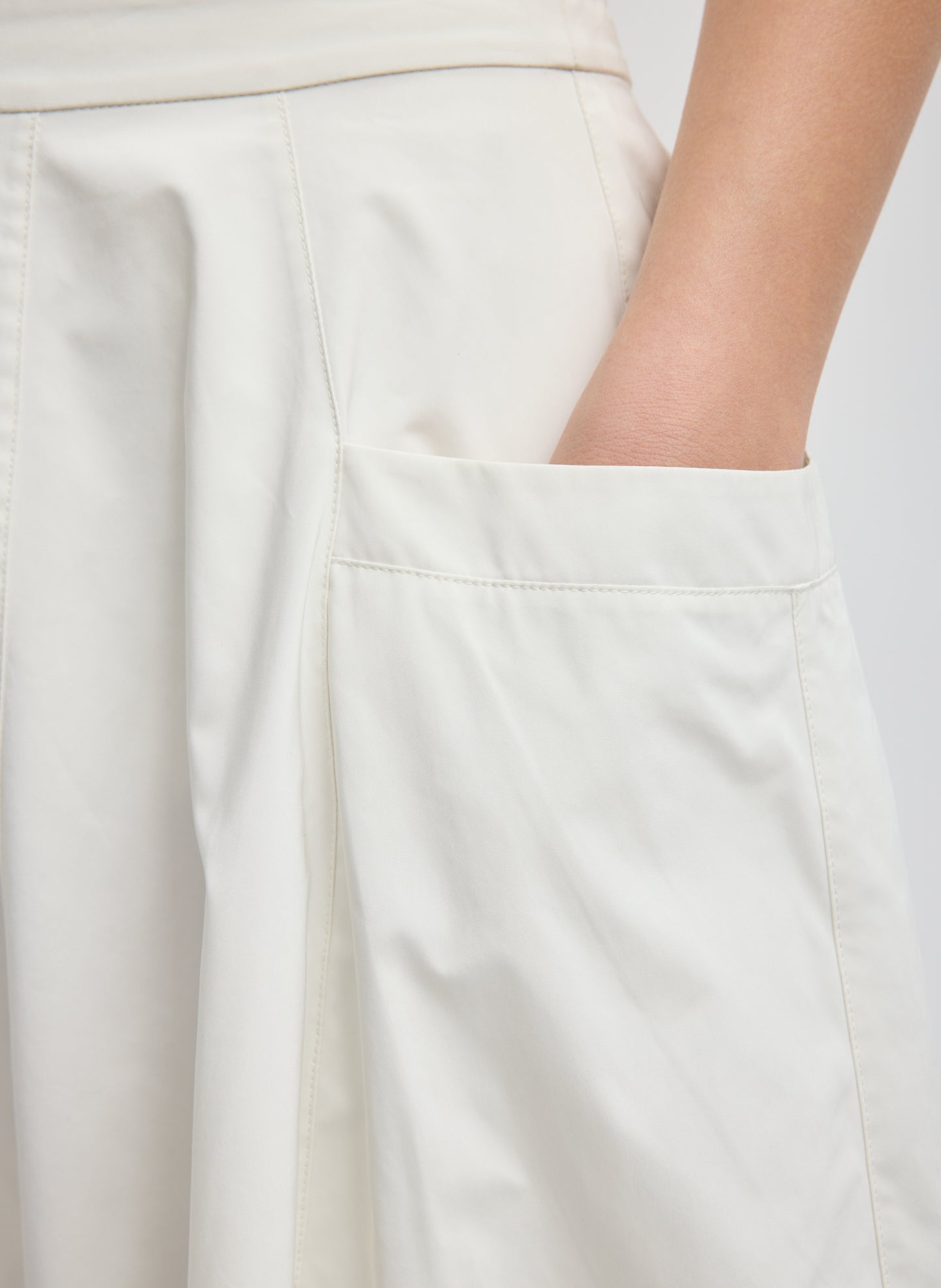 White Nylon Lantern Skirt - closeup of pocket detail