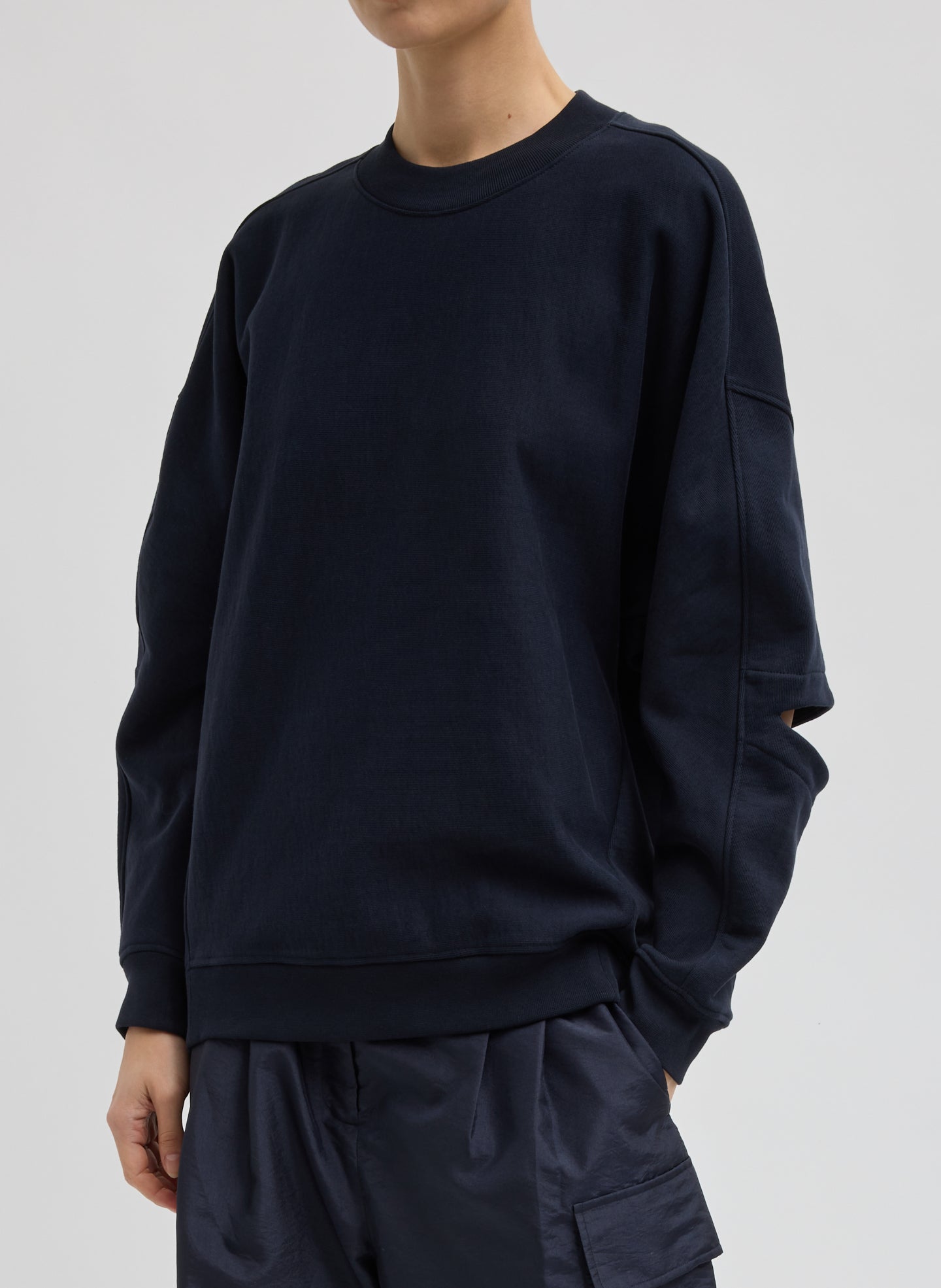 Cocoon Crewneck Sweatshirt - Navy Cocoon Crewneck Sweatshirt - front view on model