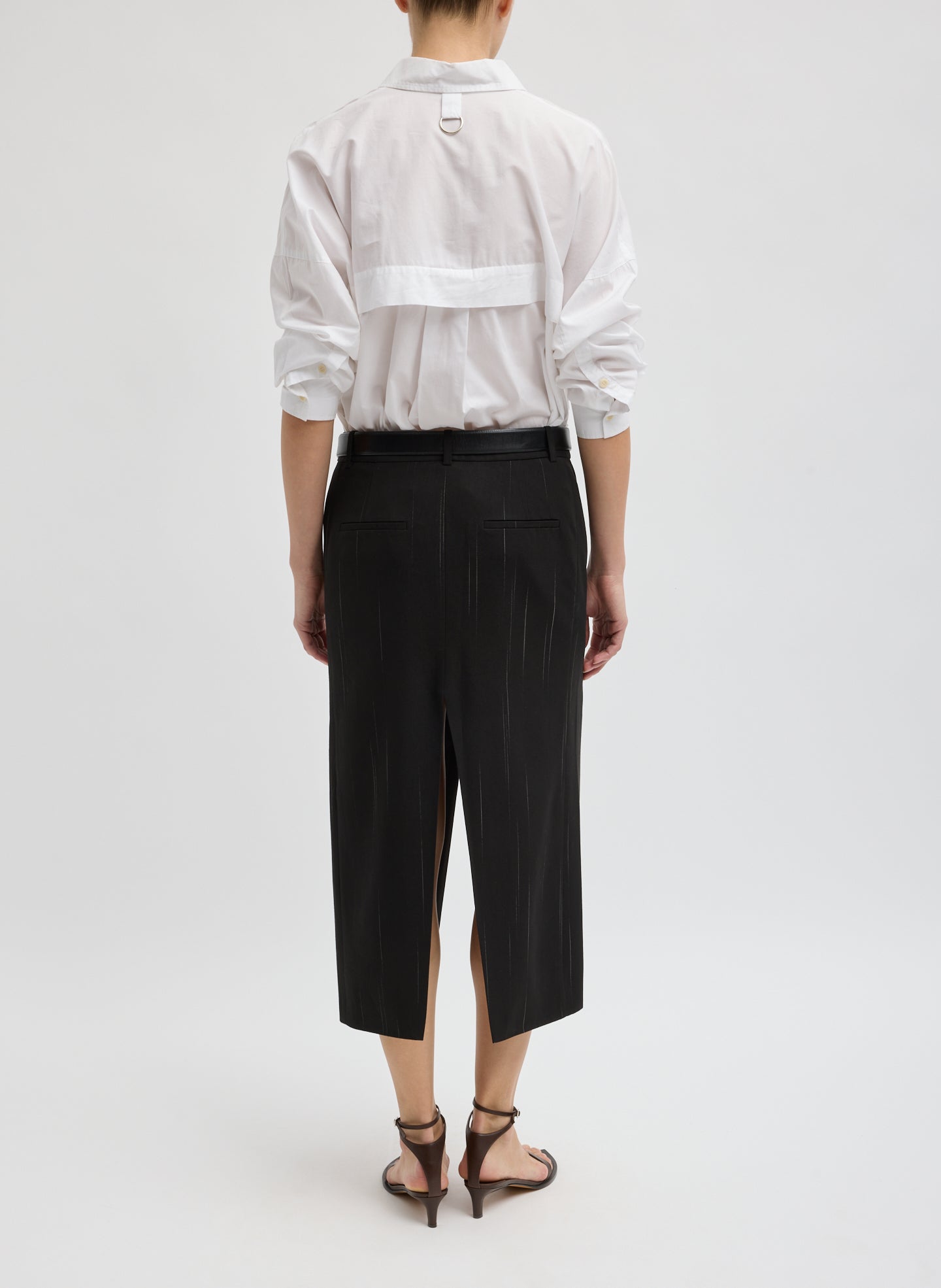 Viscose Suiting Midi Trouser Skirt - back view on model