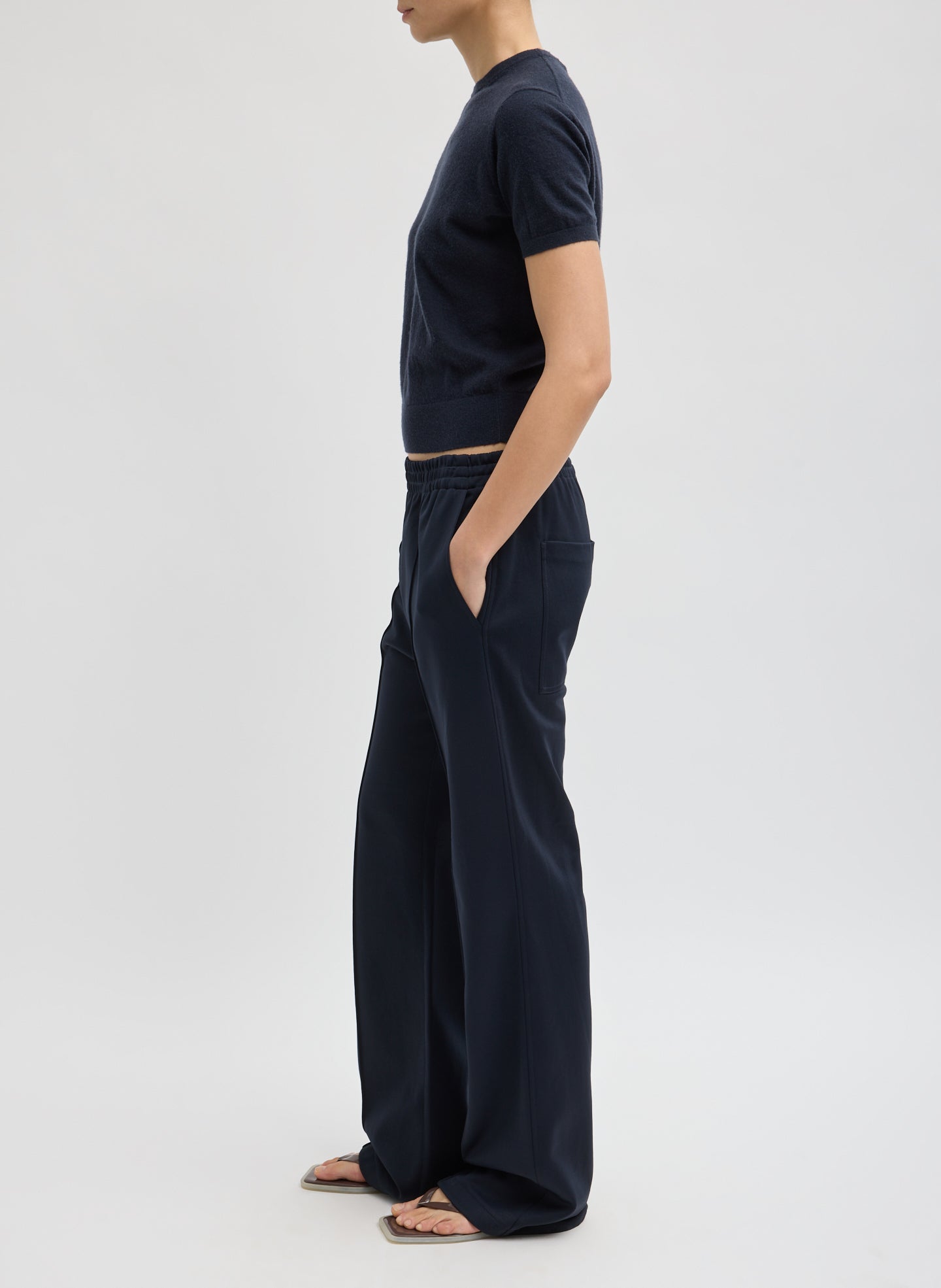 Navy Active Knit Scottie Jogger - pull on jogger, side view on model