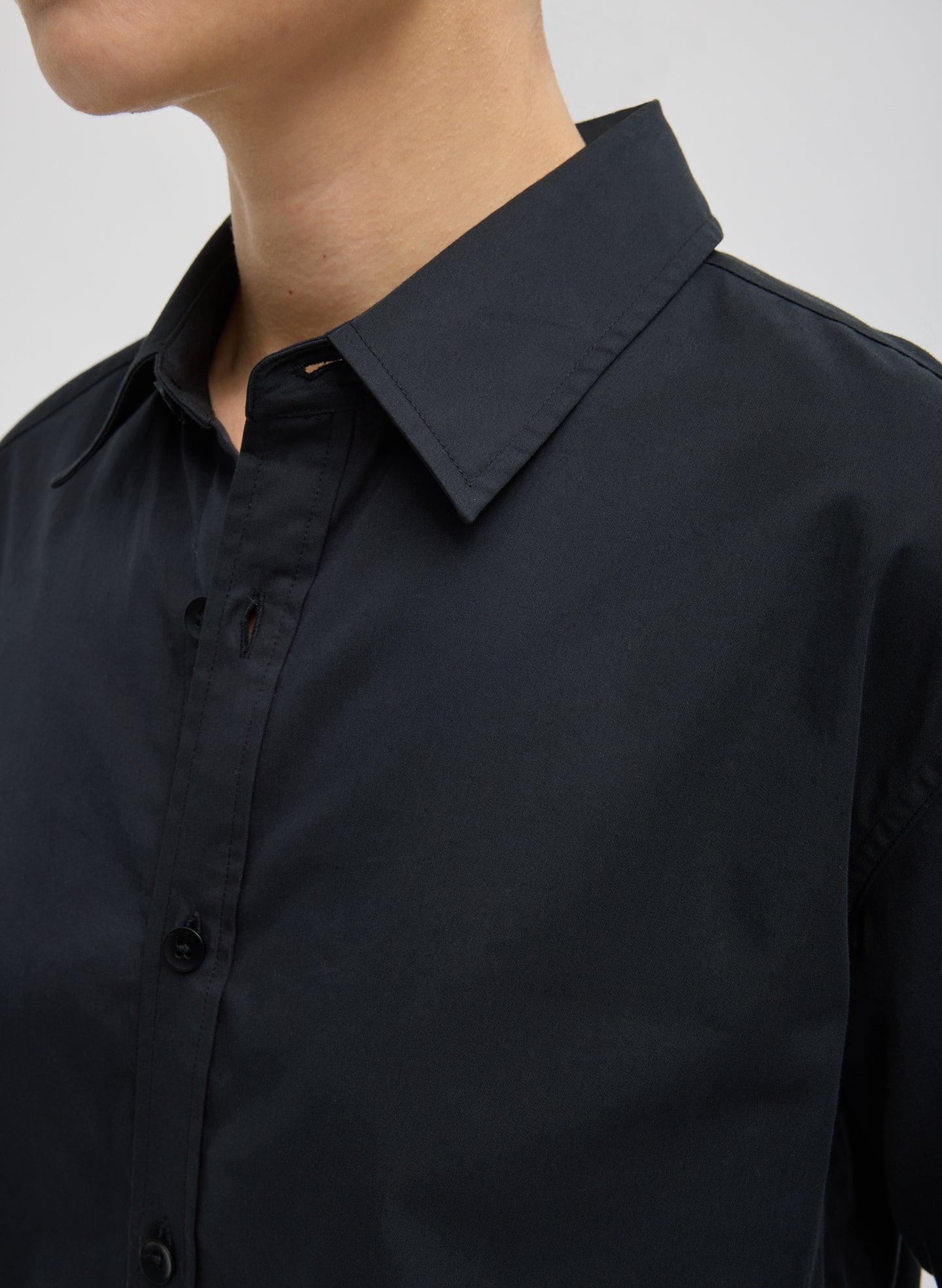 Black Charlie Men's Slim Shirt - closeup of collar detail