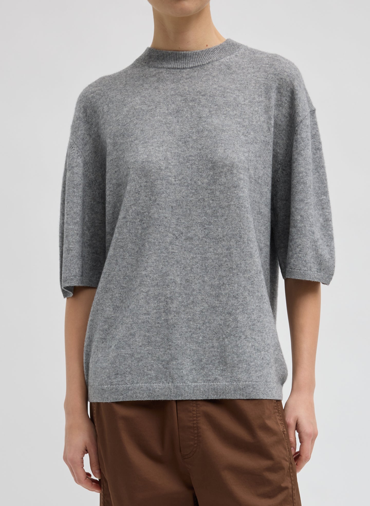 Washable Cashmere Oversized Easy T-Shirt - Grey Washable Cashmere Oversized Easy T-Shirt - front view on model