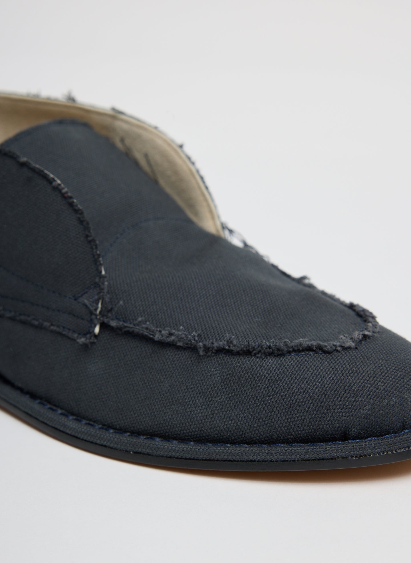 Dark Grey Canvas Harry Chukka Boot - closeup of frayed edges